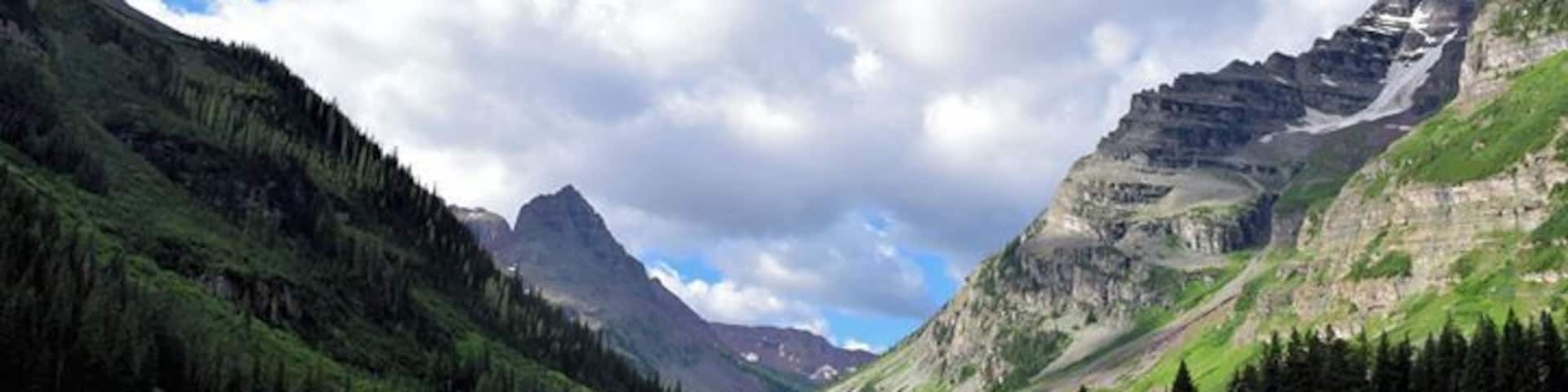 The edge of Crater Lake, about an hour and a half hike up from Maroon Lake. Waterfalls, bighorn sheep (or mountain goats: there was some disagreement), wildflowers.