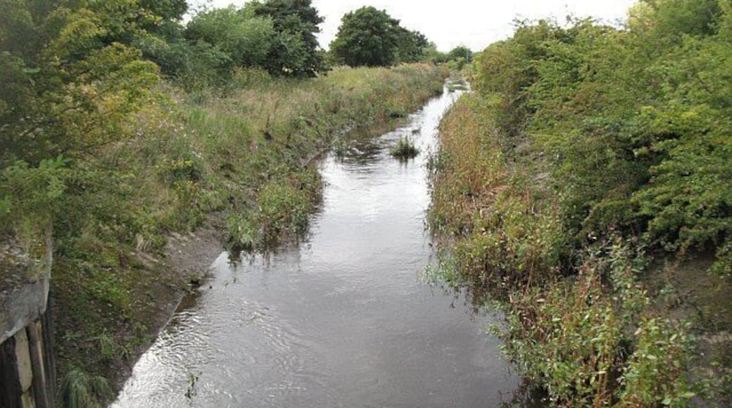 Flood relief channel, Grangemouth The town of Grangemouth is on a low lying plain between two river estuaries. To make things more interesting the Westquarter, later Grange burn flows on to the plain. To prevent frequent flooding, this burn is split into two, some of the water still flows through Grangemouth along an artificial course, and the surplus moved safely out of the way into the Avon. Looking eastwards along the relief channel which runs alongside Wholeflats Road. Vegetation shows that a lot of water had recently passed this way.