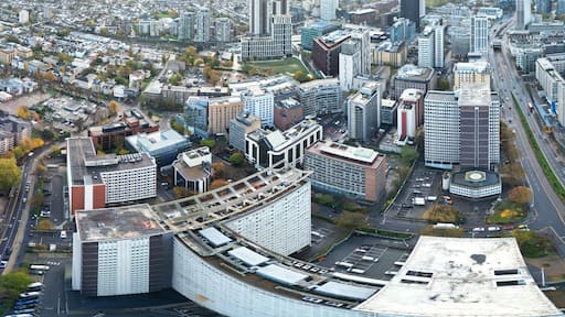Aerial Ultra Wide Panoramic View of Central West Croydon London City of England United Kingdom. The Footage Was Captured with Drone's Camera on Mostly Cloudy Day of November 20th, 2023