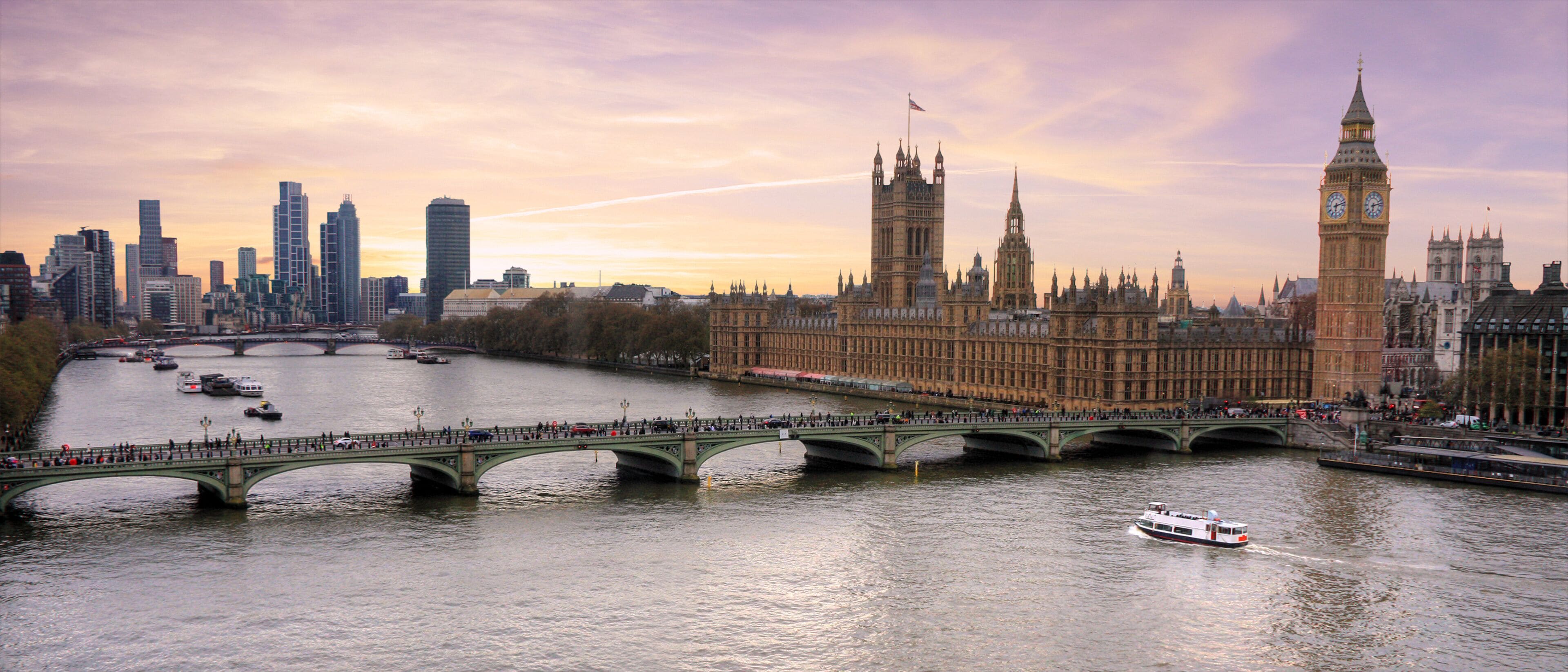 Beautiful aerial view of the Palace of Westminster in London