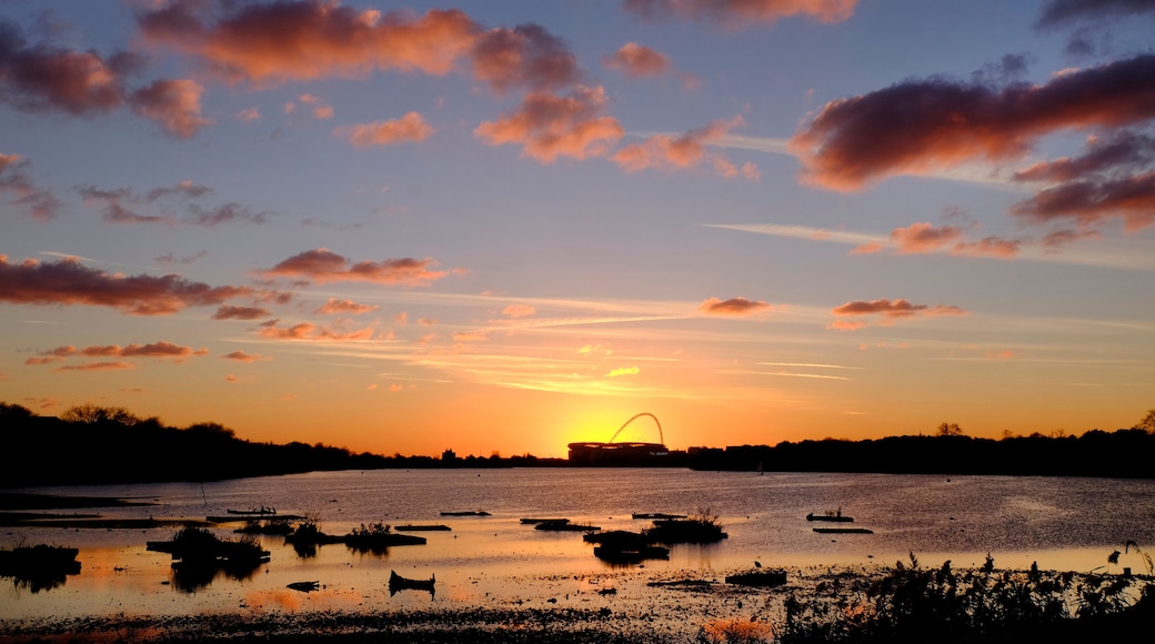 europe, UK, England, London, Wembley Stadium Welsh Harp sunset