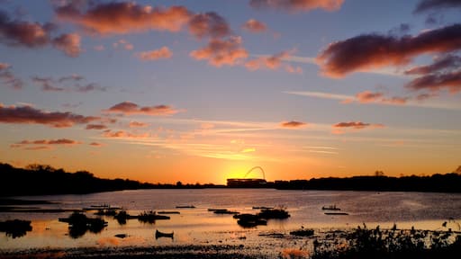 europe, UK, England, London, Wembley Stadium Welsh Harp sunset