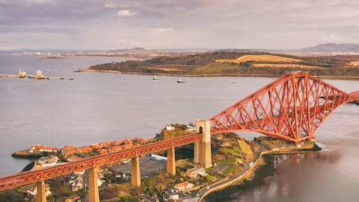 Aerial view of the iconic Forth Bridge near Edinburgh. Scotland, UK