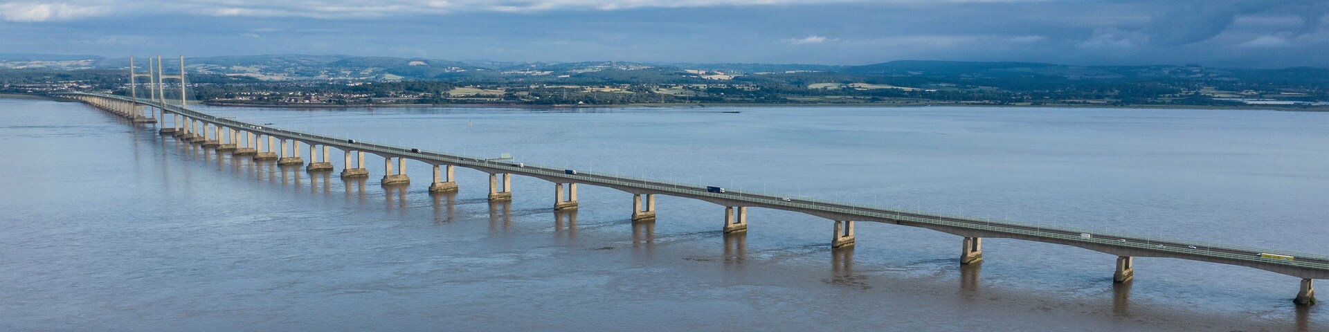 Aerial view of the Severn Bridge near Bristol, United Kingdom,