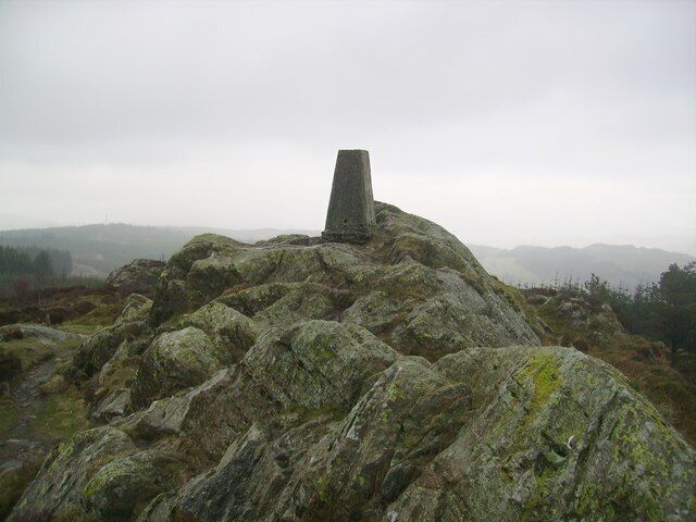 Trig PIllar, Caron Crag Pleasant little crag in a sea of trees. Once was quite a landmark, the area around the crag is only lightly planted.