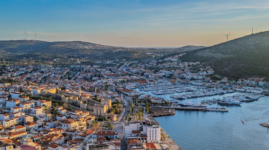 Cesme Town drone night view in Turkey