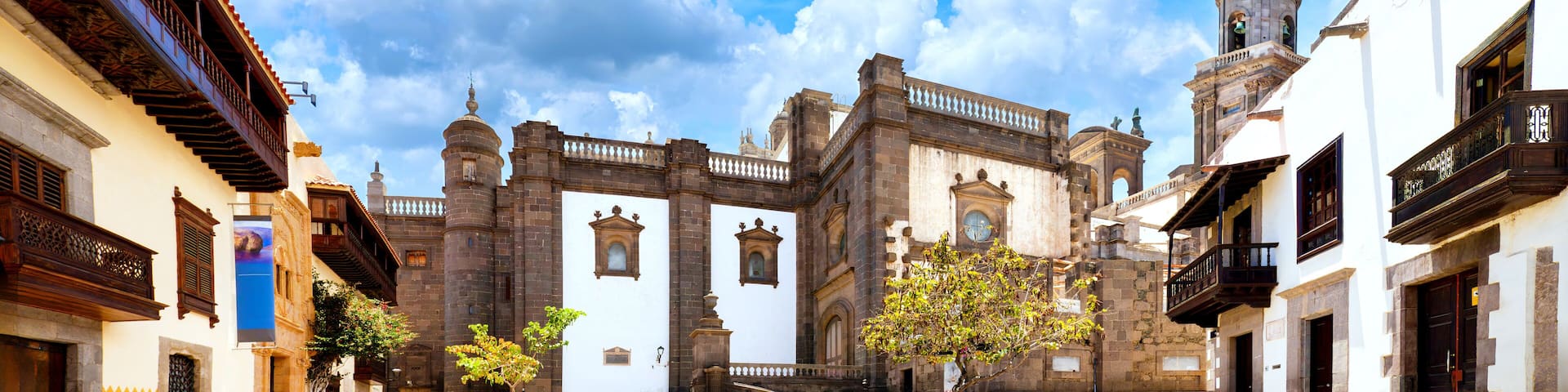 Las Palmas, Gran Canaria, Spain – View of Santa Ana Cathedral side facade in Vegueta on a sunny day in summer
