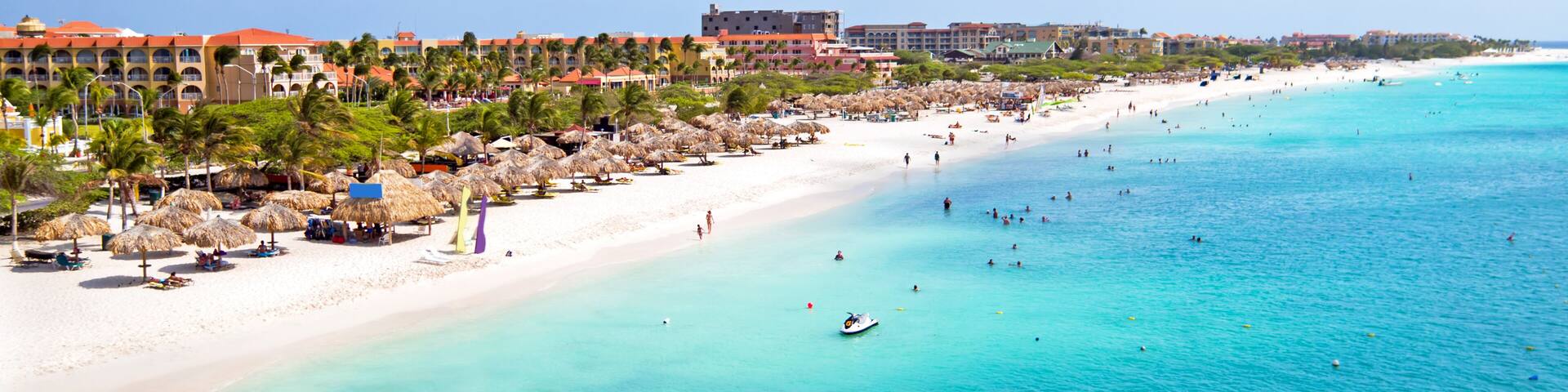 Aerial from Eagle beach on Aruba in the Caribbean