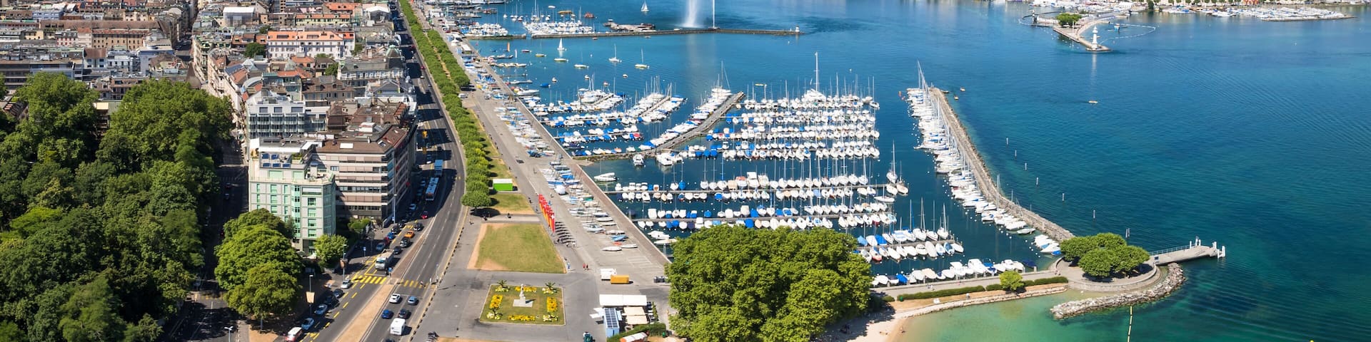 Aerial view of Leman lake - Geneva city in Switzerland