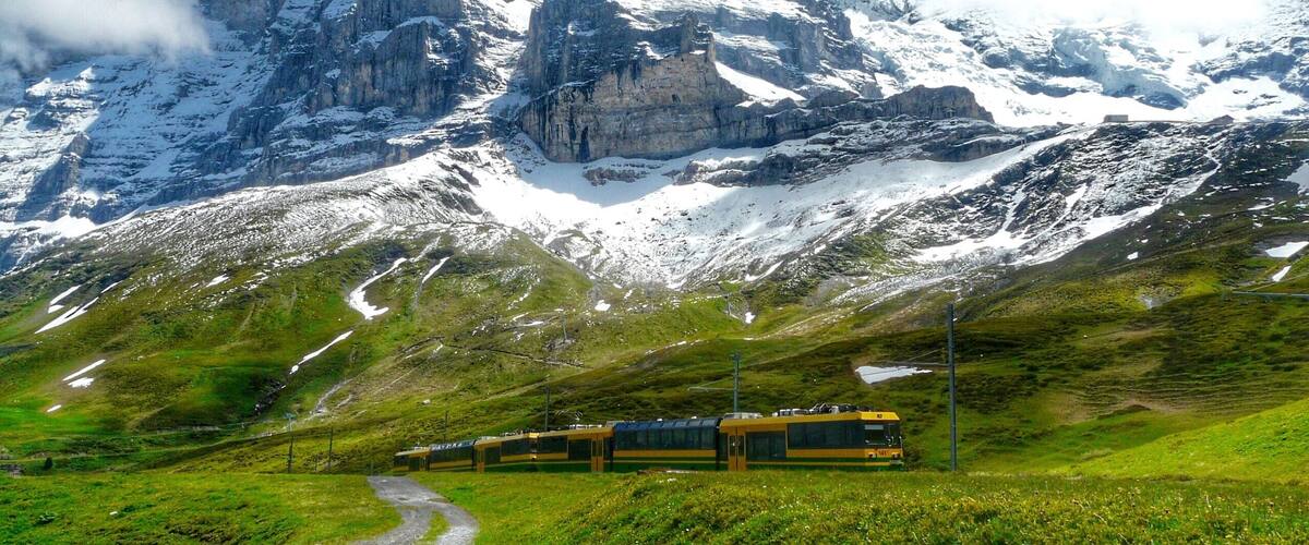 View at mountain Eiger and Jungfrau Railway.