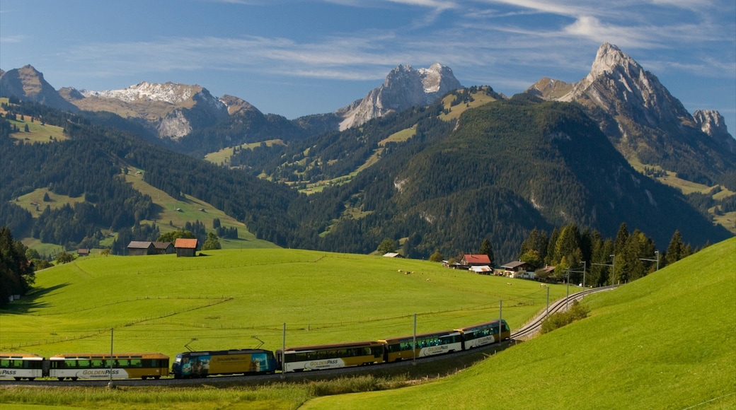 Gstaad featuring tranquil scenes, railway items and mountains