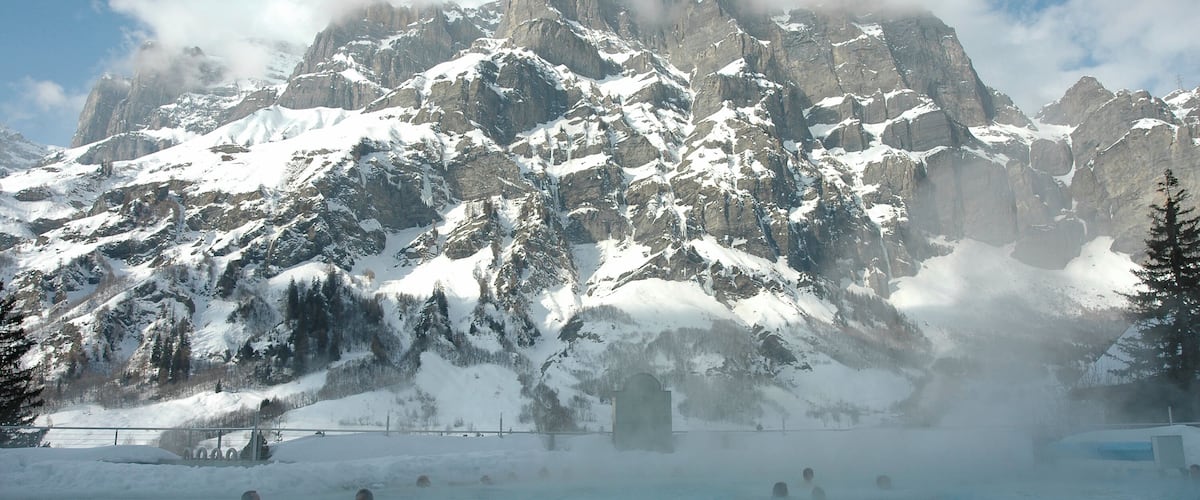 Outdoor natural hot springs Leukerbad Swiss Alps