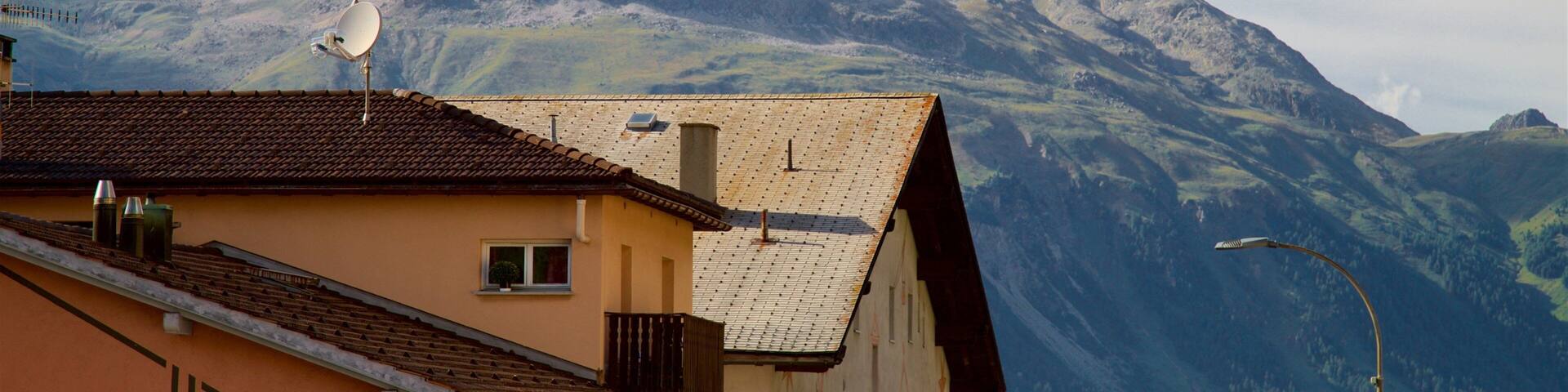 Pontresina featuring a small town or village, landscape views and mountains