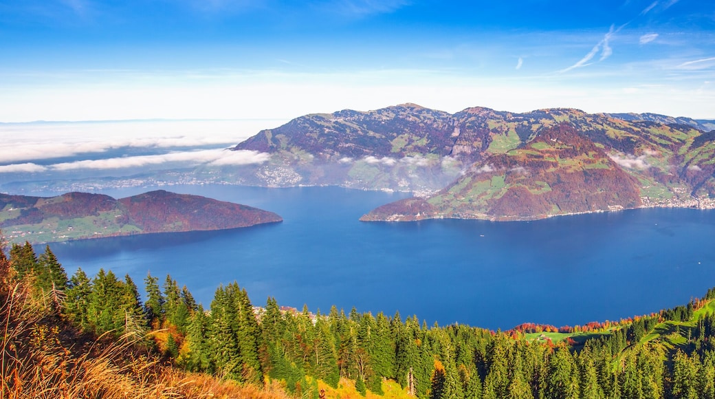 Fog surrounding Rigi, Grosser and Kleiner Mythen, Lake Lucerne in Central Switzerland