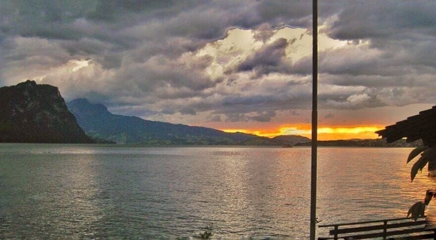 Lake Lucerne sunset. (Photo taken across the street from the hotel.) #GoldenHour