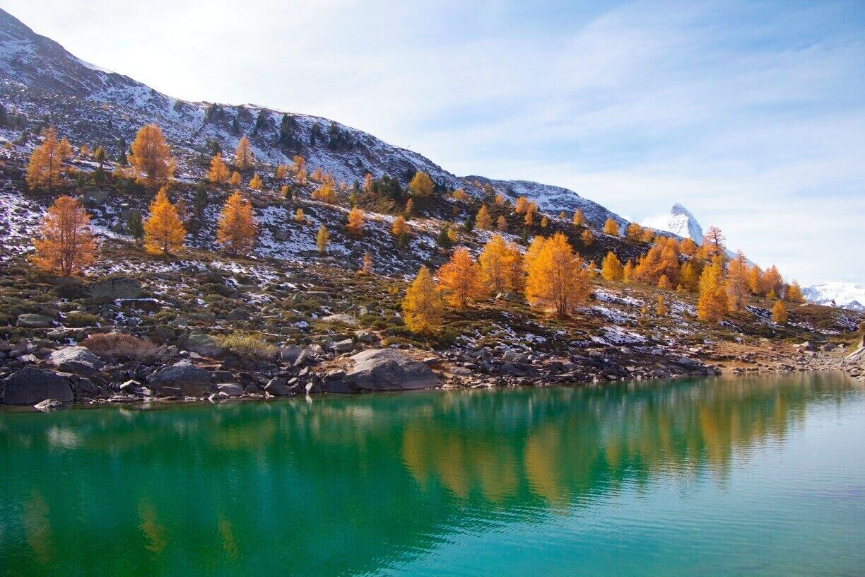 A man made alpine lake on a hike up to Finelengletscher, one of Zermatt's several glaciers
