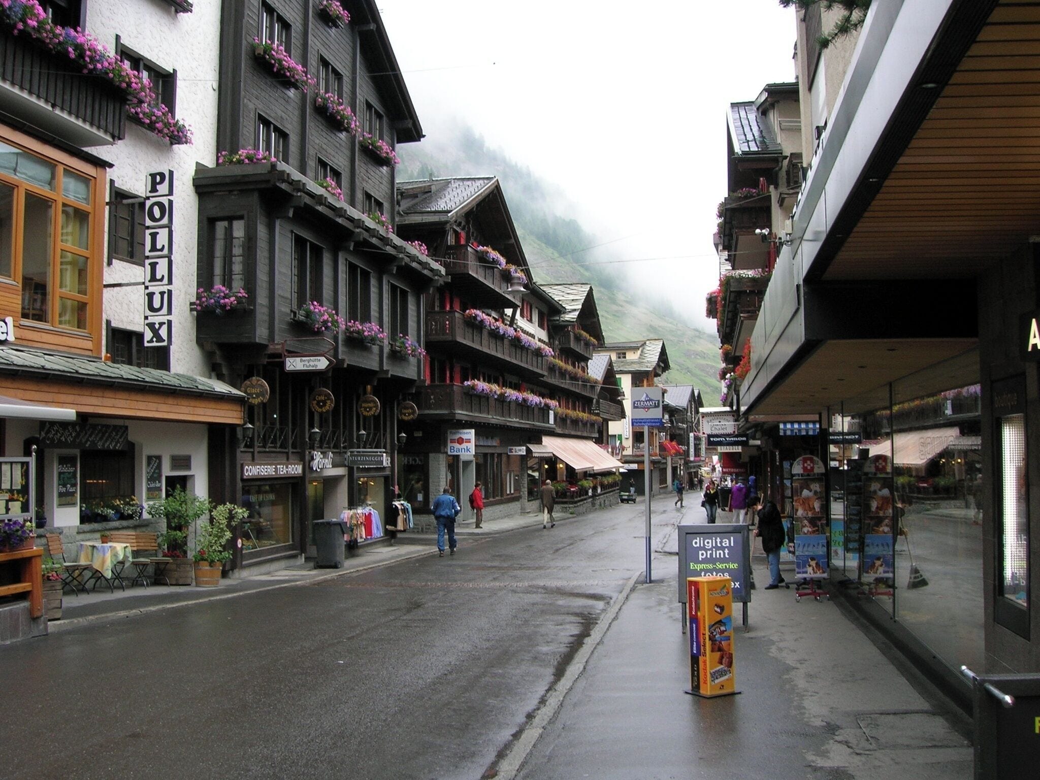 Zermatt, Switzerland.  Too foggy to see the Matterhorn!