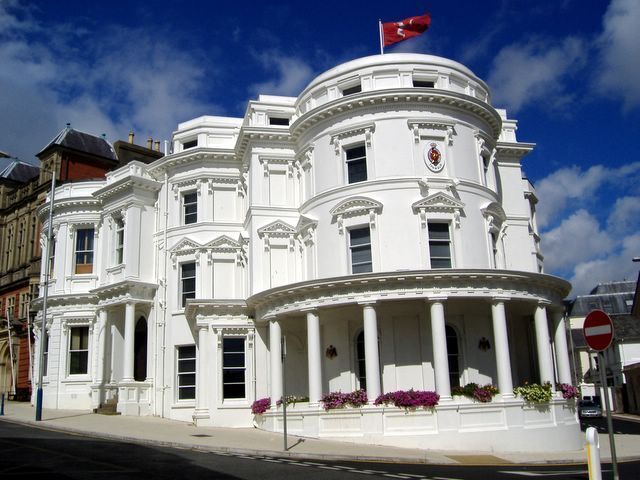 Government buildings, Douglas, Isle of Man. Looking splendid after a 3 year, 11 million pounds refurbishment. Nicknamed the 'Wedding Cake'.