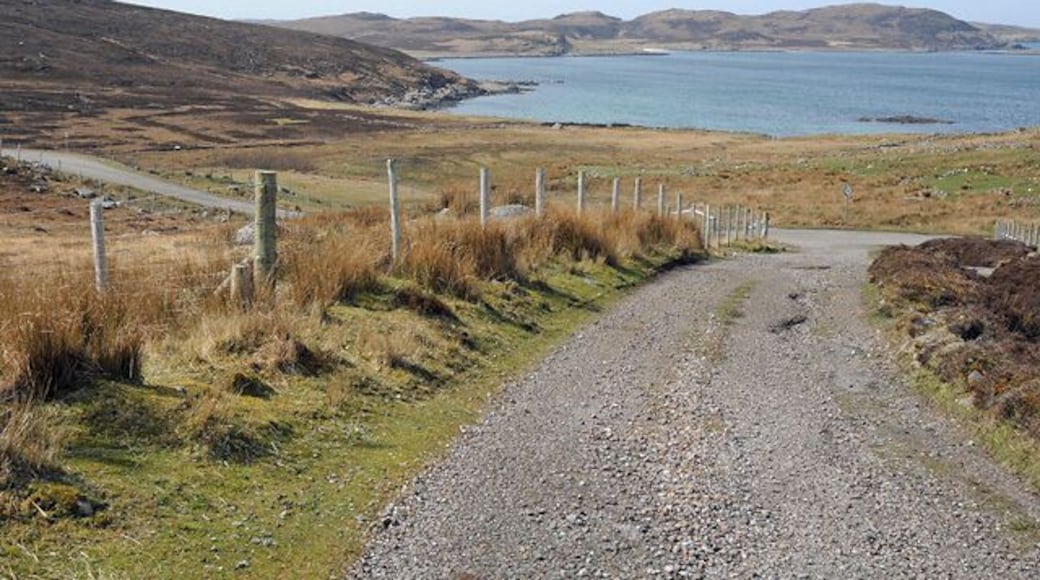 Start of Road to Communication Mast on Meall an Fheadain Isle Ristol in the distance.