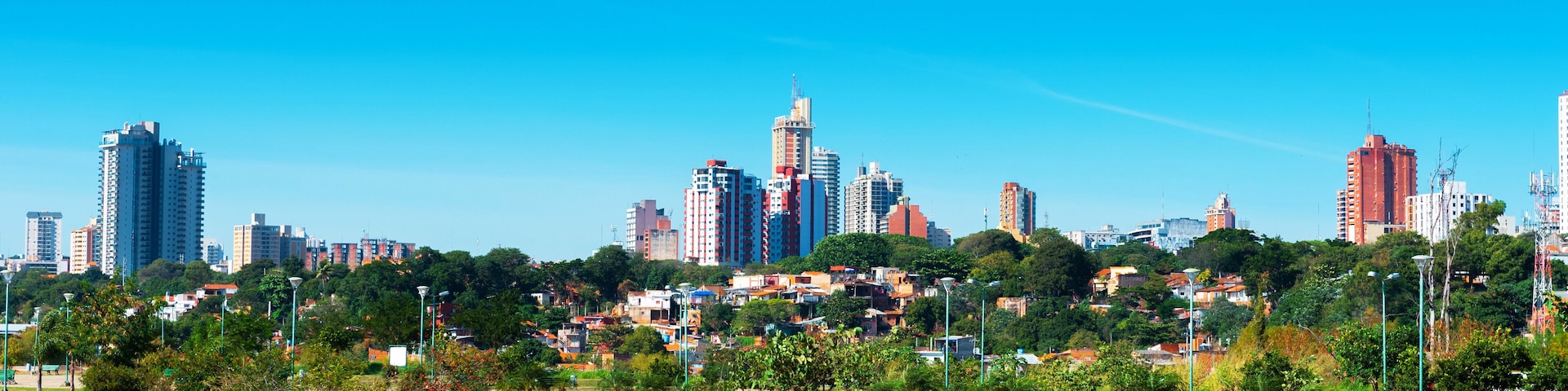 Skyscrapers and city buildings, Asuncion, Paraguay. City landscape. Copy space for text.