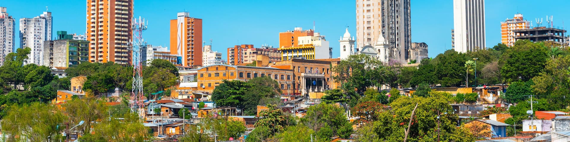 Skyscrapers and city buildings, Asuncion, Paraguay. City landscape. Copy space for text.
