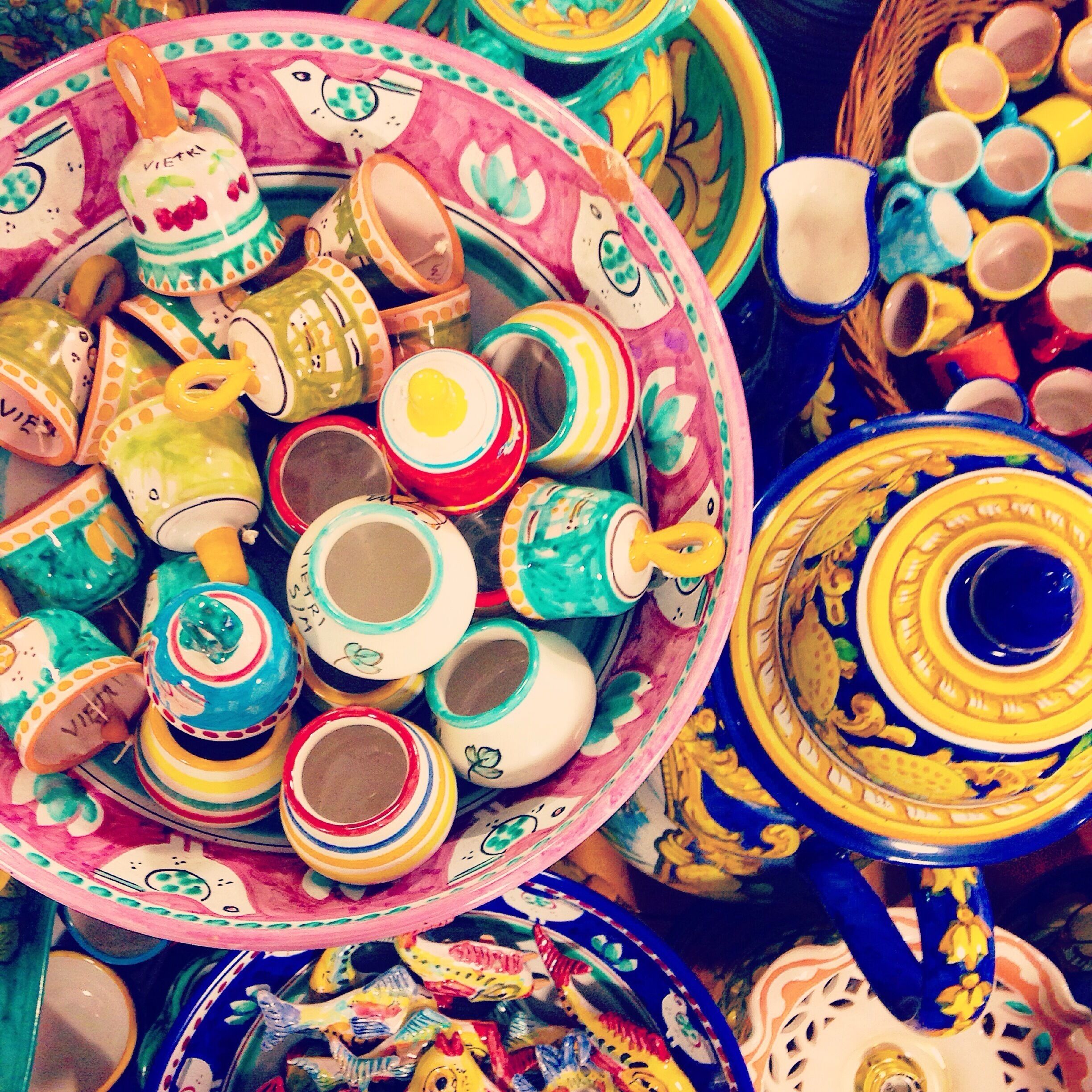 The vibrant colors of Vietri. This is best place in Italy to find traditional hand painted ceramic with wares ranging from espresso cups to elaborate platters and pitchers. It's easy to get sucked in and you'll quickly find yourself scrambling for luggage space. Check out the smaller shops away from the main strip or even the large warehouse for full dining sets at reasonable prices. You can find large hand painted platters for as little as 20 euro.