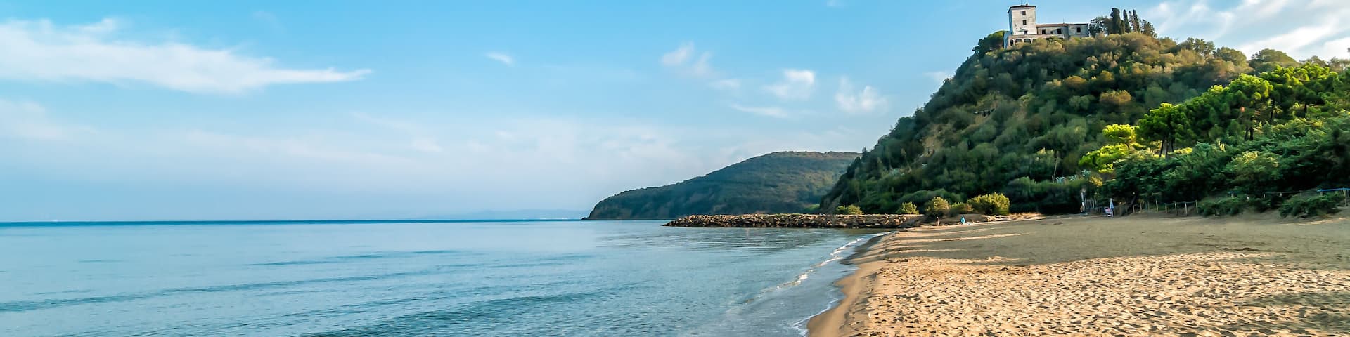 View of calm sea and Punta Ala beach in Tuscany, Italy