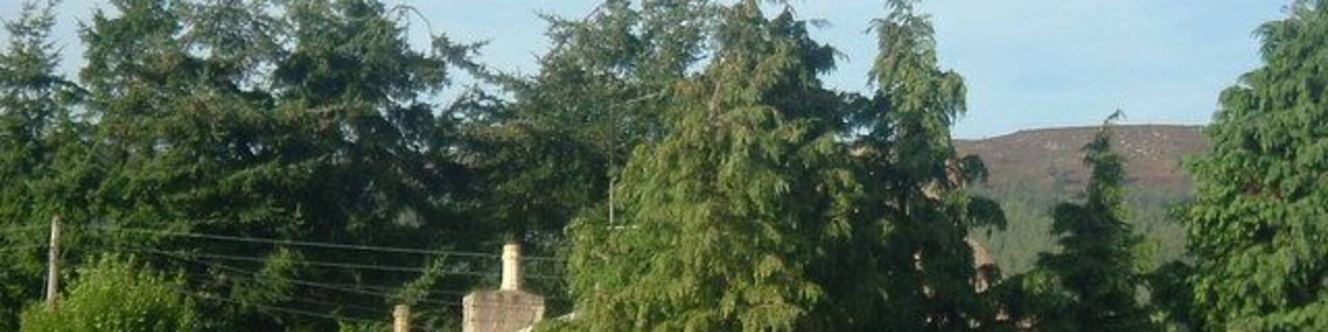 Cottages off A70 South of Hill of Fare; north of Brathens wood.
