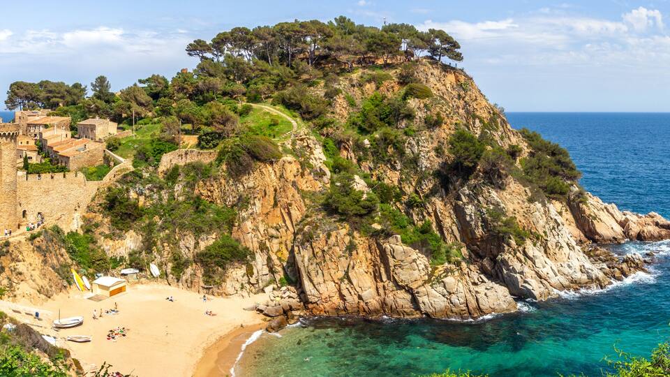 View on the historic beach town Tossa de Mar on the Costa Brava beach, Spain