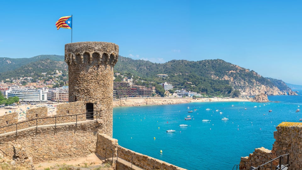Ancient fortress and beach in Tossa de mar. Costa Brava, Catalonia, Spain