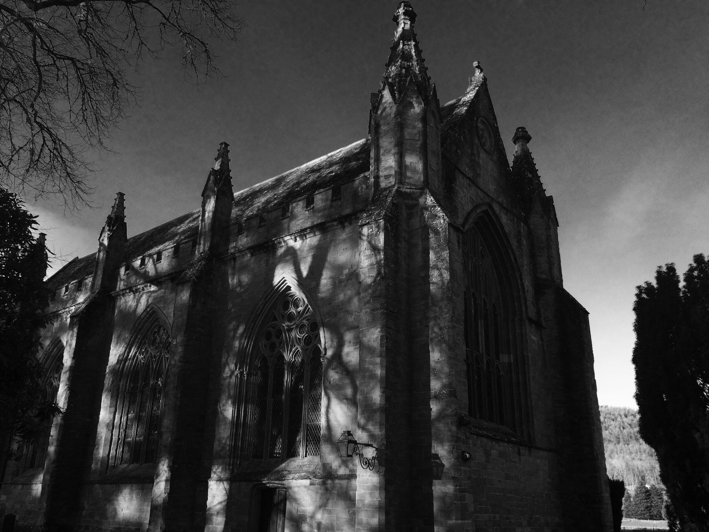 Shadows of the trees covering the building