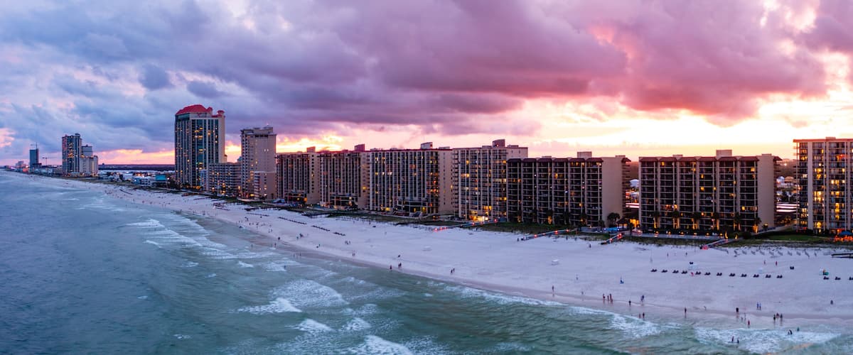Sunset over Gulf Shores and Orange Beach in Alabama