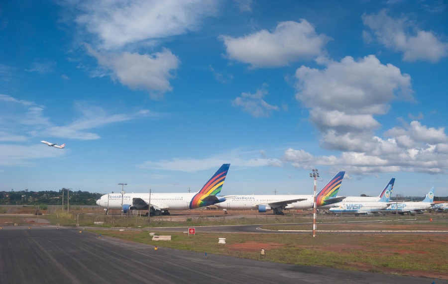 Brasilia, Brazil - January 22 2008: BSB Brasilia International Airport President Juscelino Kubitschek. Abandoned aircrafts.