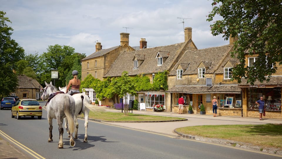 A horse-drawn carriage on a street with stone buildings and shops.