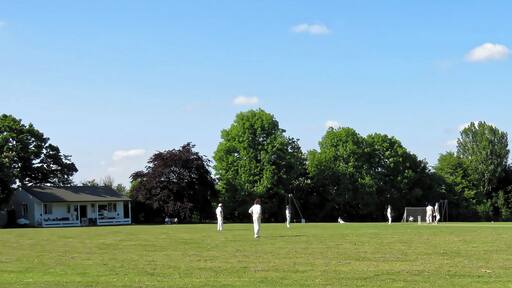 Eastons Cricket Club at The Recreation Ground, Manor Road, Little Easton, Essex, England. Camera: Canon PowerShot SX60 HS Software: File lens-corrected, optimized, perhaps cropped, with DxO PhotoLab, and likely further optimized with Adobe Photoshop CS2.