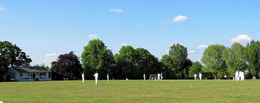 Eastons Cricket Club at The Recreation Ground, Manor Road, Little Easton, Essex, England. Camera: Canon PowerShot SX60 HS Software: File lens-corrected, optimized, perhaps cropped, with DxO PhotoLab, and likely further optimized with Adobe Photoshop CS2.
