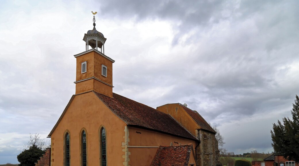 Looking across the churchyard to the south-west of St Mary the Virgin's Church, Tilty, Essex, England. The cupola-topped tower leans back as shown. Software: JPEG file optimized and/or cropped and/or spun with DxO OpticsPro 10 Elite and Adobe Photoshop CS2.