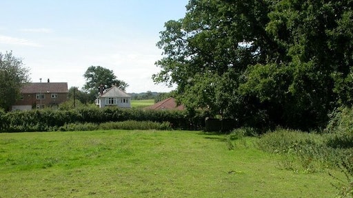 West Parley, footpath. The Southern end of a path from Christchurch Road to 1422064. On the other side of Christchurch Road, Dudsbury Golf Club.
