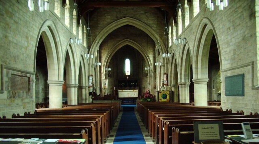 Inside the parish church of St John the Baptist, Flookburgh, Cumbria, looking east to the chancel arch