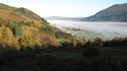 Bassenthwaite Lake under cloud. This morning a low cloud hung above the lake, with the hills in clear view.