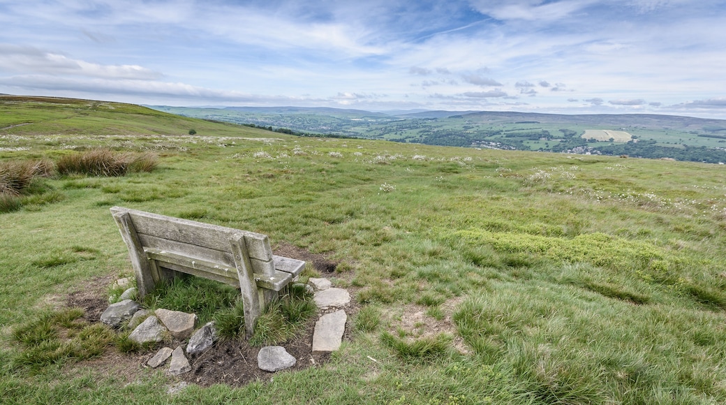 Landscape of Ilkley Moor, Yorkshire Dales, England UK. Ilkley Town can be seen to the right & Addingham village to the left.