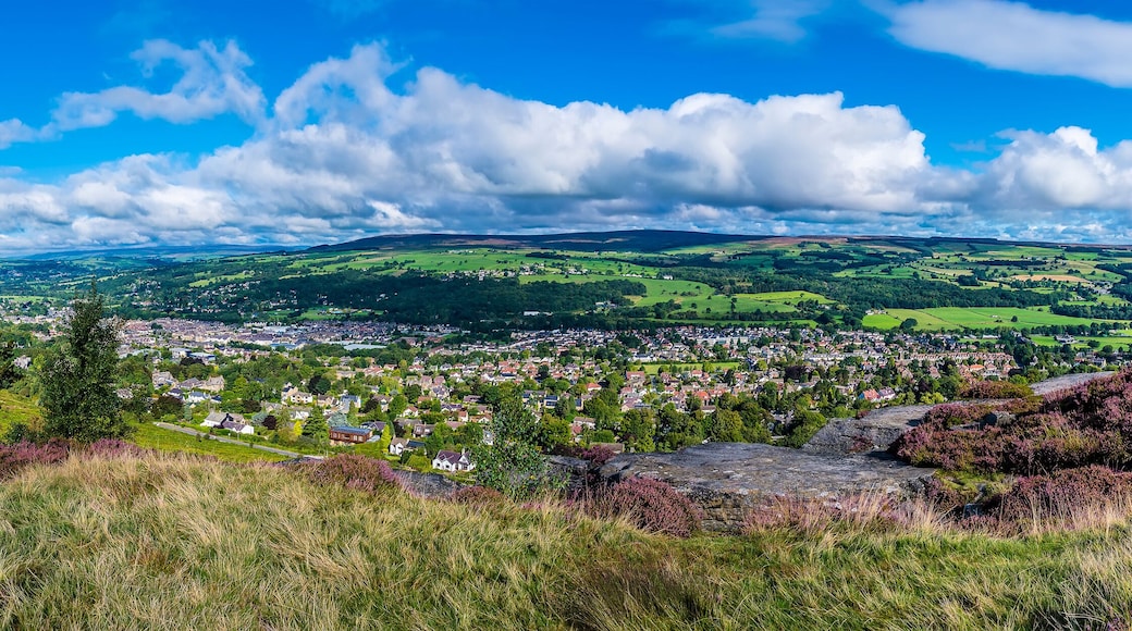 A panorama view from Ilkley moor over Wharfedale and the town of Ilkley Yorkshire, UK in summertime