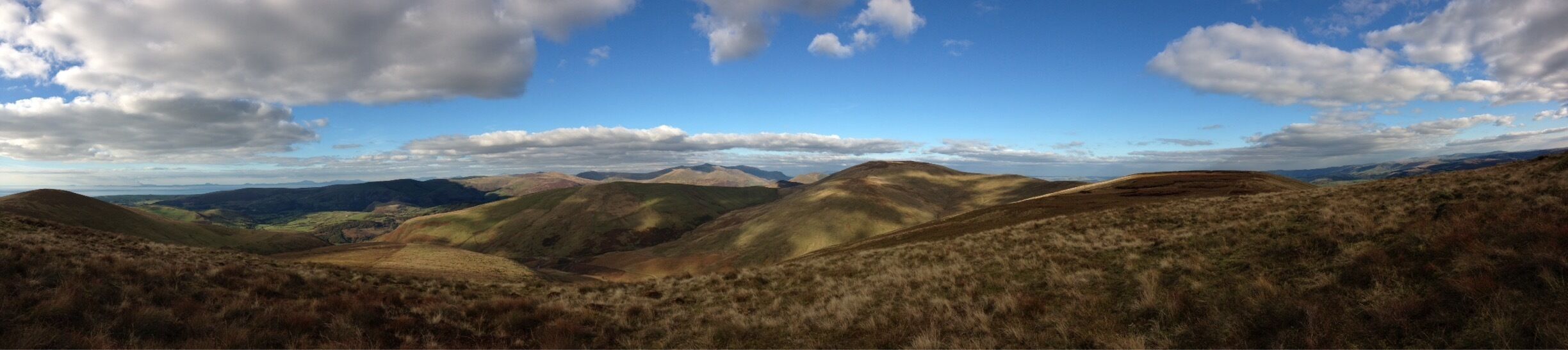 Panorama from the top of Trum Gelli mountain, Wales.