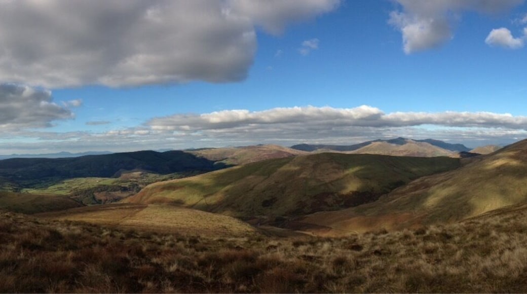 Panorama from the top of Trum Gelli mountain, Wales.