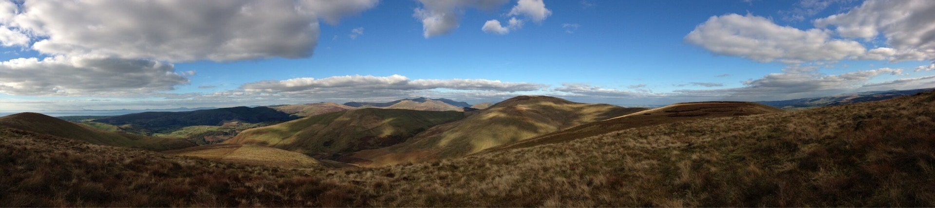 Panorama from the top of Trum Gelli mountain, Wales.