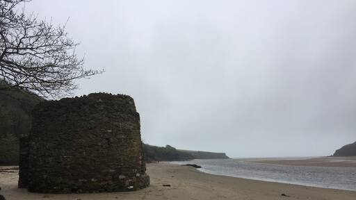 Historic building on the beach by the Erme Estuary