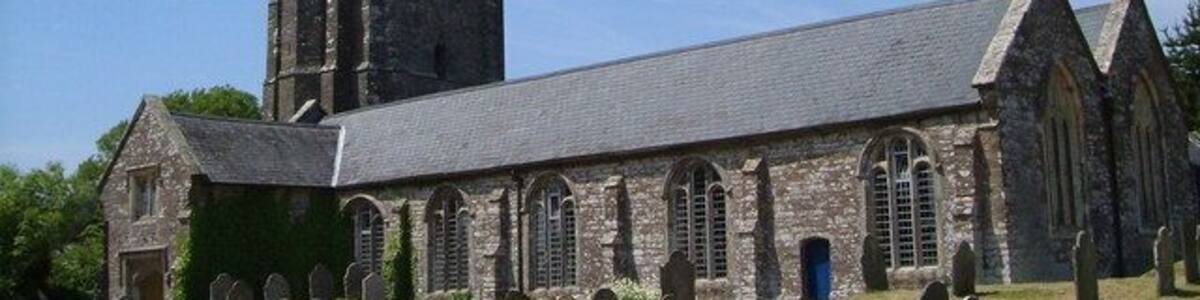 St Mary's church, Churchstow. The prominent 14th century church in the village which is actually the parent settlement of much larger Kingsbridge, 2 miles away. Fine 2-storey porch.