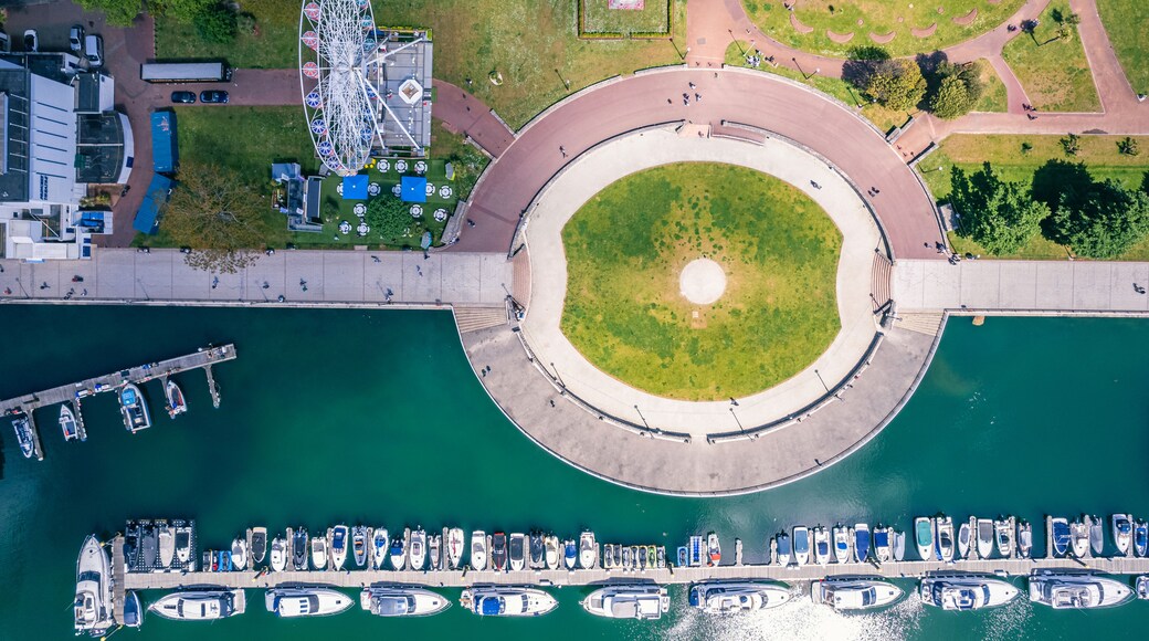 Top Down over Torquay Marina from a drone, English Riviera, Torquay, Devon, England, Europe