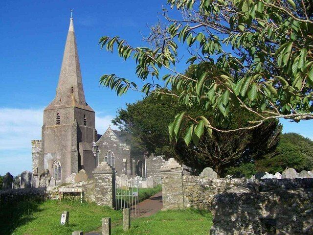All Saints parish church, Malborough, Devon, seen from south-southeast