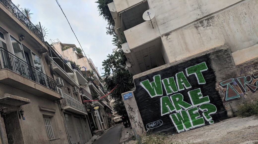 View across the street from first dinner in Athina. But really: What are we? Or better yet: Who are we? We can ask ourselves this question so many times, every which way, and receive so many different answers. So: What are you? Who are you? Speak. #culture Athens, Greece, July 2018.